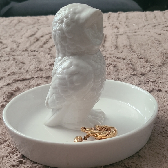 White Ceramic Owl Jewelry Dish Ring Holder Trinket Tray - Picture 3 of 8